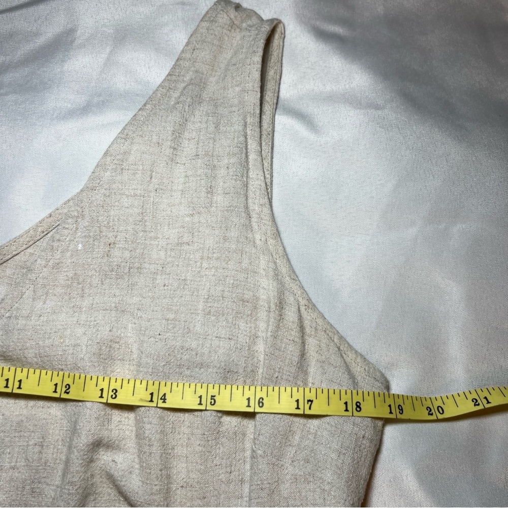 Women’s‎ Beige Linen Sleeveless Romper with Button Accents Tie Waist Size Large - Picture 11 of 14